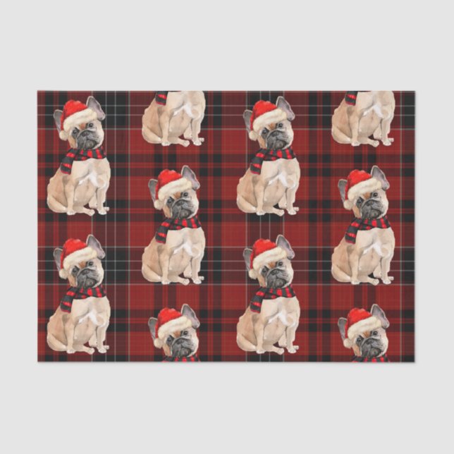 Papier Mousseline Red Plaid et French Bulldog Noël (Recto)