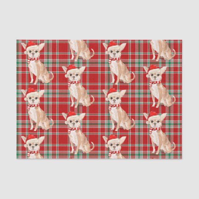 Papier Mousseline Red Plaid et Tan Chihuahua Christmas (Recto)