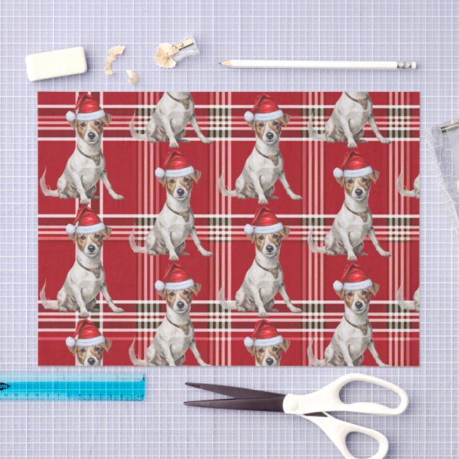 Papier Mousseline Red Plaid Jack Russell Chien Noël (Artisanat)