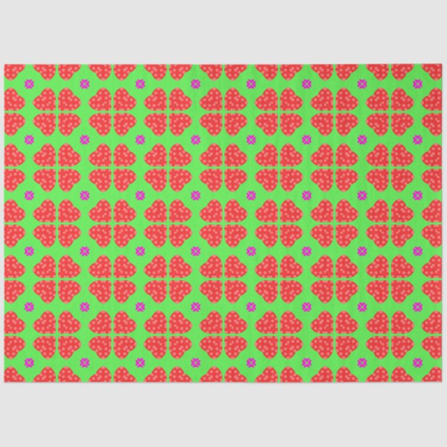 Papier Mousseline Red Polka Dot Hearts Motif Floral Découpage (Recto)