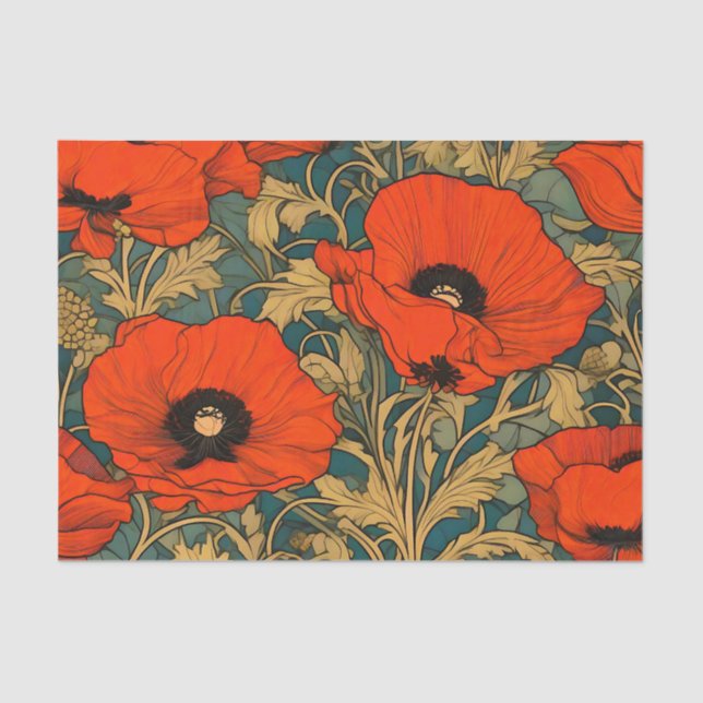 Papier Mousseline Red Poppies Art Nouveau Motif (Recto)