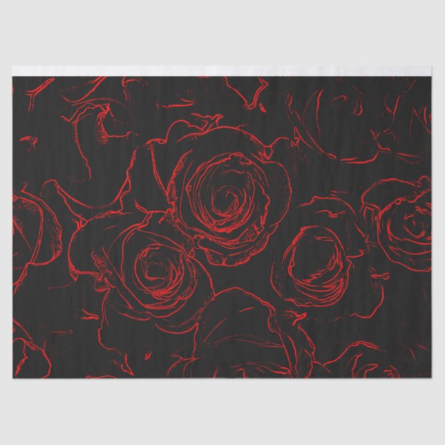 Papier Mousseline Red Roses Black Background (Recto)