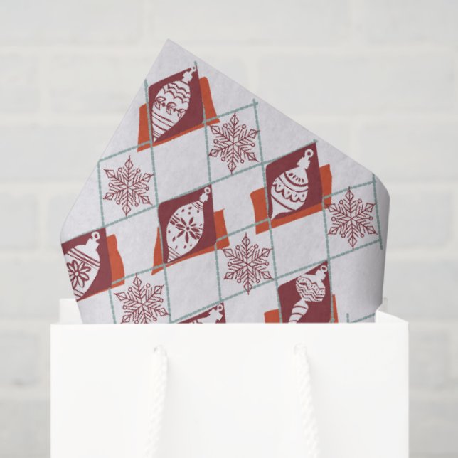 Papier Mousseline Red Snowflakes Motif de Noël (Sac cadeau)