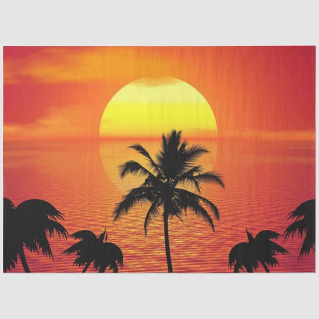 Papier Mousseline Red Sun Tropical Palm Beach (Recto)