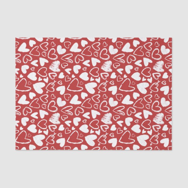 Papier Mousseline Red White Chalk Coeur mignon Motif Saint Valentin (Recto)