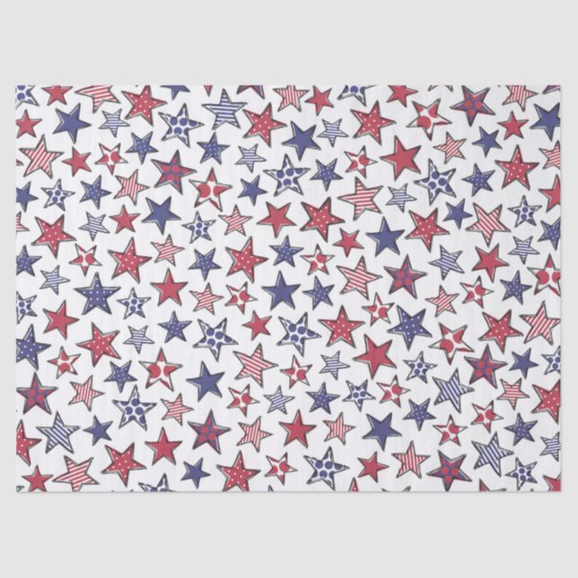 Papier Mousseline Red White et Blue Stars Amérique Patriotique  (Recto)