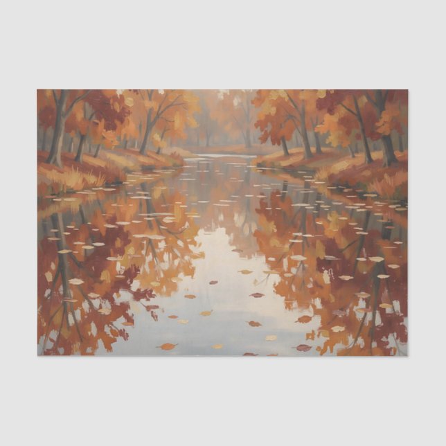 Papier Mousseline Reflet de rivière automnale Orangers Tomber  (Recto)