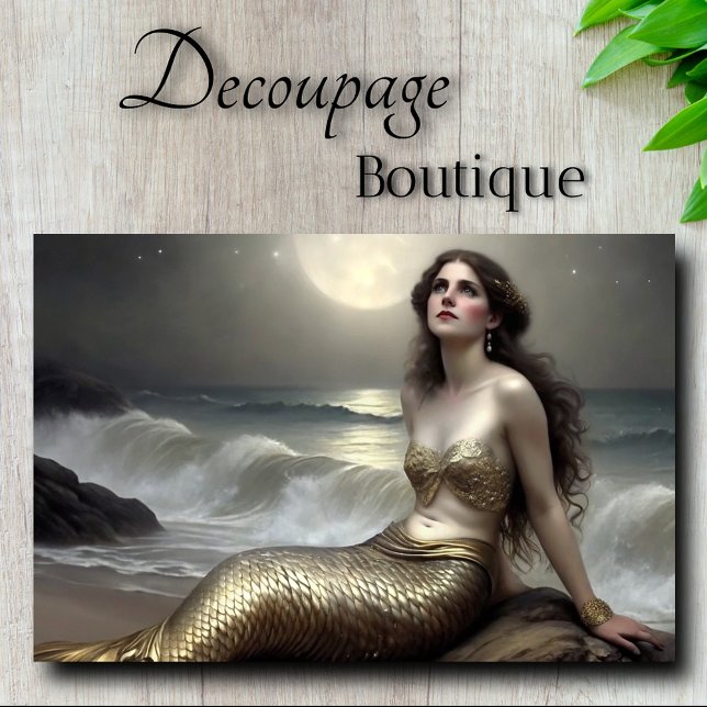 Papier Mousseline Regard de Sirène Découpage Doré au Clair de Lune (Moonlit Gold mermaid Gaze Decoupage Tissue Paper)