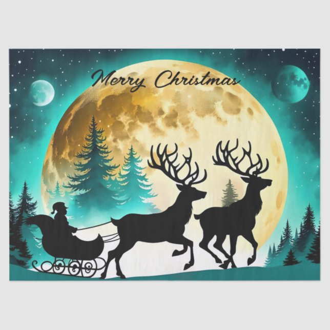 Papier Mousseline Reindeer et Sleigh pleine lune (Recto)
