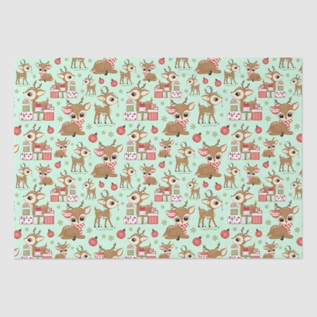 Papier Mousseline Reindeer Noël Cadeau Ornement Snowflake Vert (Recto)