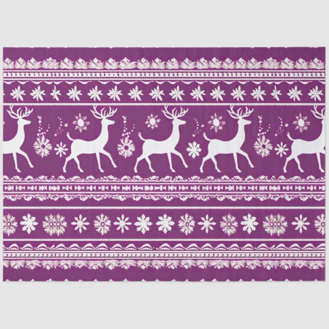 Papier Mousseline Reindeer rétro et flocons de neige Noël violet (Recto)