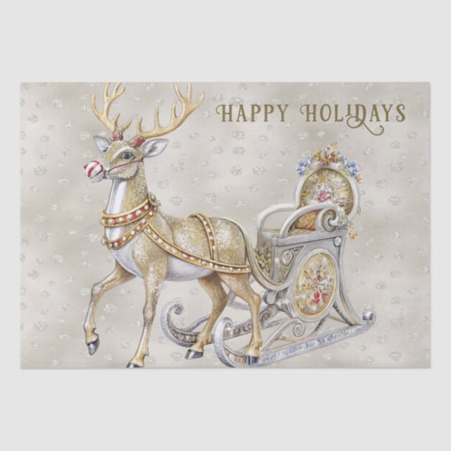 Papier Mousseline Reindeer Sleigh Papier Tissu (Recto)