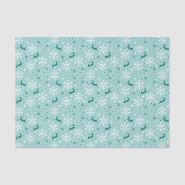 Papier Mousseline Reindeer Snowflake Turquoise Motif de Noël (Recto)
