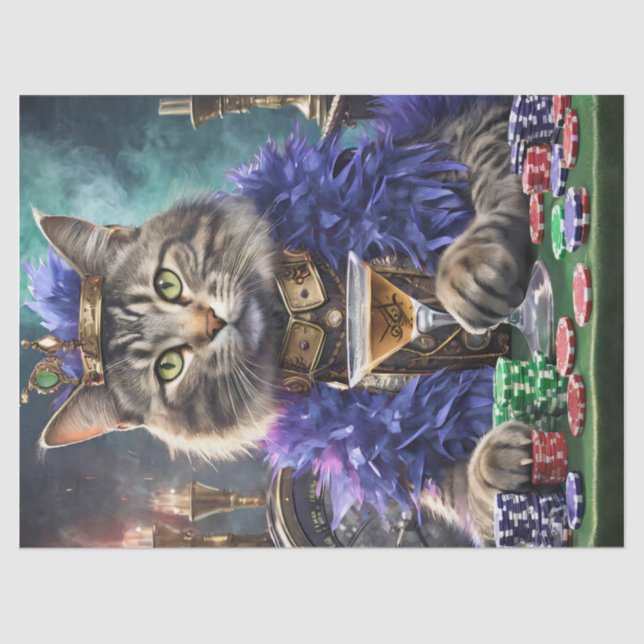 Papier Mousseline Reine de la Table, Chat jouer aux cartes (Recto)