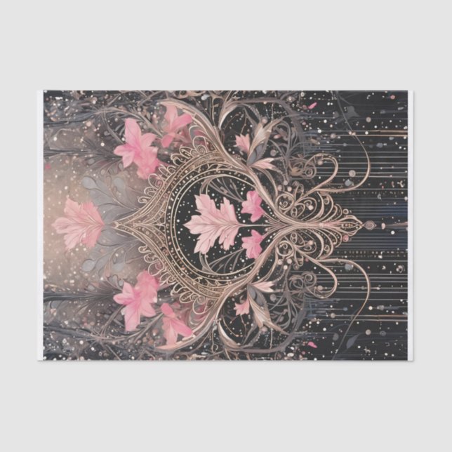 Papier Mousseline Reine du Royaume, Art Déco rose et noir (Recto)