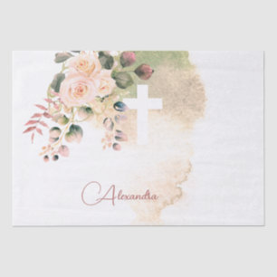 Papier Mousseline Religieux Elegant Rose Pink Cross Personnel