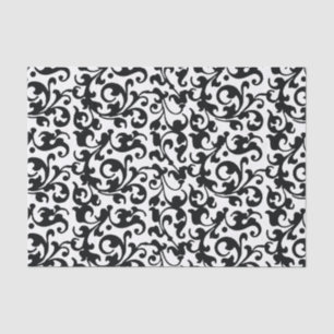 Papier Mousseline Remous noirs et blancs élégants de damassé