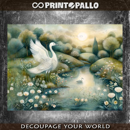 Papier Mousseline Renaissance painting with swan and lake