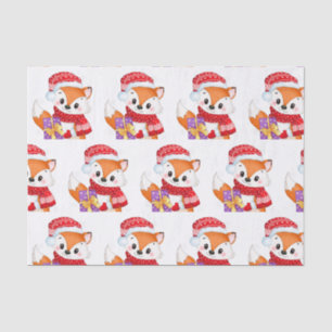 Papier Mousseline Renard de Noël avec cadeau pourpre