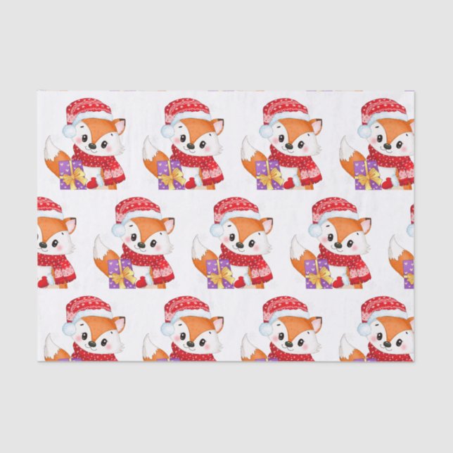 Papier Mousseline Renard de Noël avec cadeau pourpre (Recto)