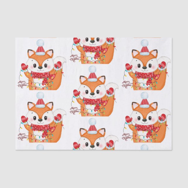 Papier Mousseline Renard de Noël avec lumières (Recto)