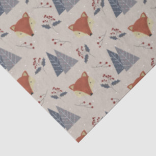 Papier Mousseline Renard d'hiver scandinave & Forêt de houx