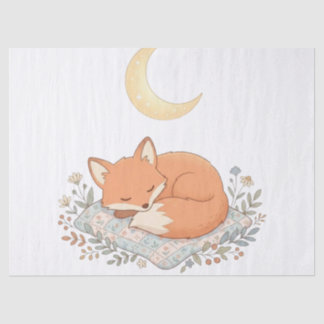 Papier Mousseline Renard mignon endormi sur édredon sous Lune Croiss