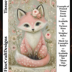 Papier Mousseline Renard Rose Shabby Chic avec Fleurs DL2R Découpage
