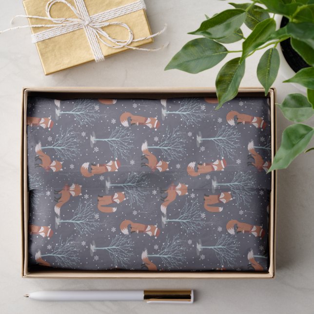 Papier Mousseline Renards d'hiver mignons (Cadeau)
