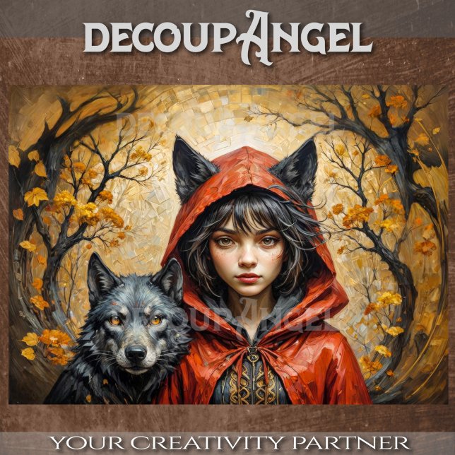 Papier Mousseline Rencontre Enchantée - Little Red & Black Wolf (Créateur téléchargé)