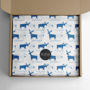 Papier Mousseline Rennes de Noël. Motif d'animaux de la forêt bleue