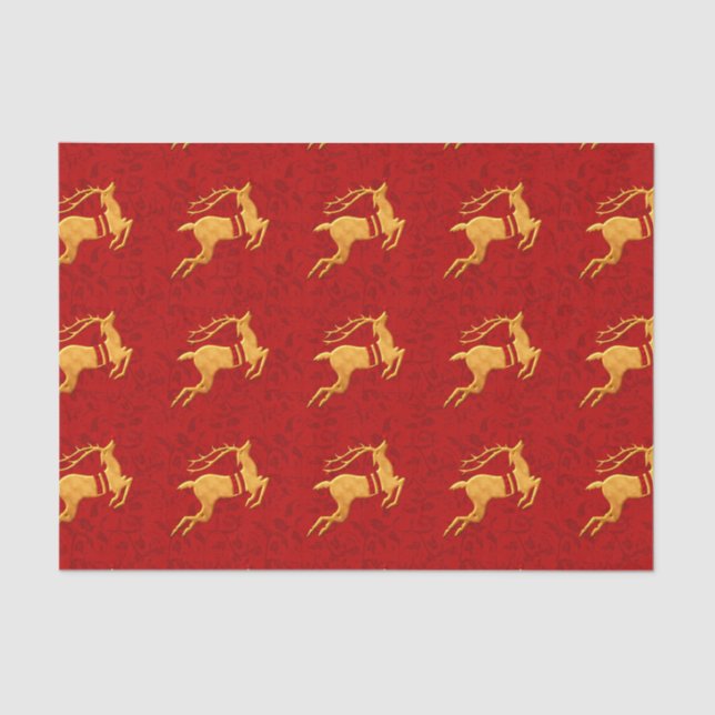 Papier Mousseline Rennes dorées enrobées de Damas rouges (Recto)