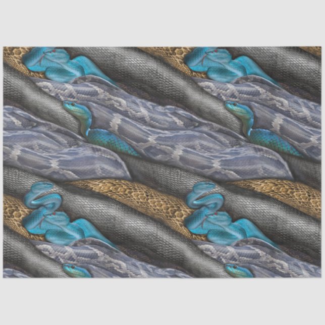 Papier Mousseline Reptiles bleu, noir et jaune (Recto)
