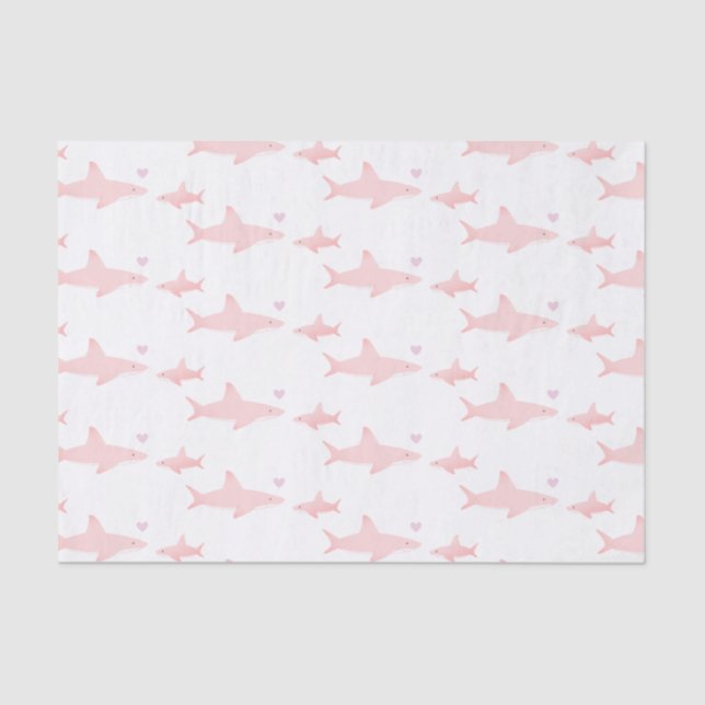 Papier Mousseline Requins mignons rose blanc | Papier de tissus Baby (Recto)