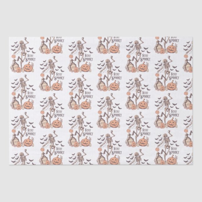 Papier Mousseline Restez Éffrayant cimetière squelette blanc Hallowe (Recto)