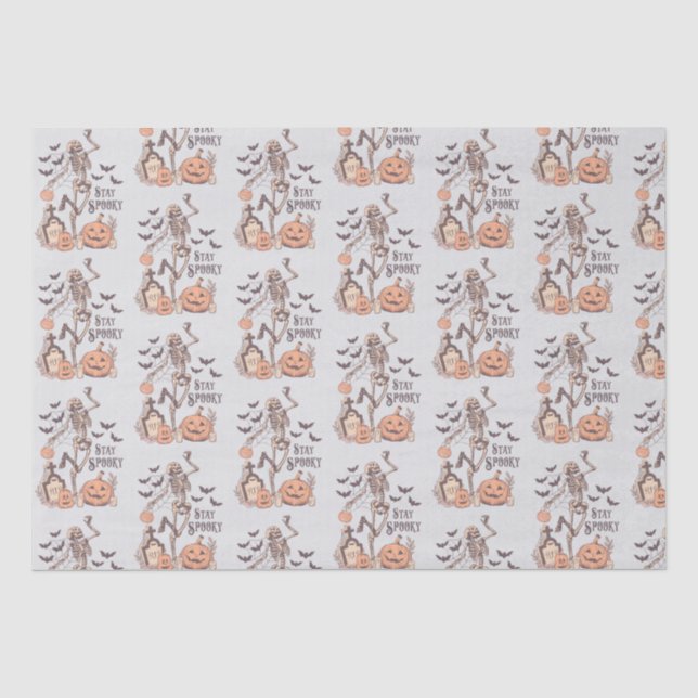 Papier Mousseline Restez Éffrayant Graveyard Squelette Gris Hallowee (Recto)