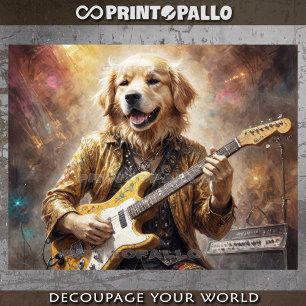 Papier Mousseline Retriever doré frénétique jouant de la guitare lor