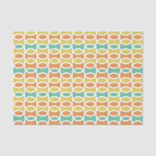 Papier Mousseline Rétro 1960s Cercles Ovals Orange Or Turquoise