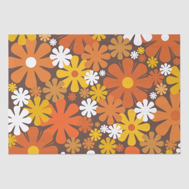 Papier Mousseline Retro 60s les années 70 Floral Pattern Orange et B (Recto)