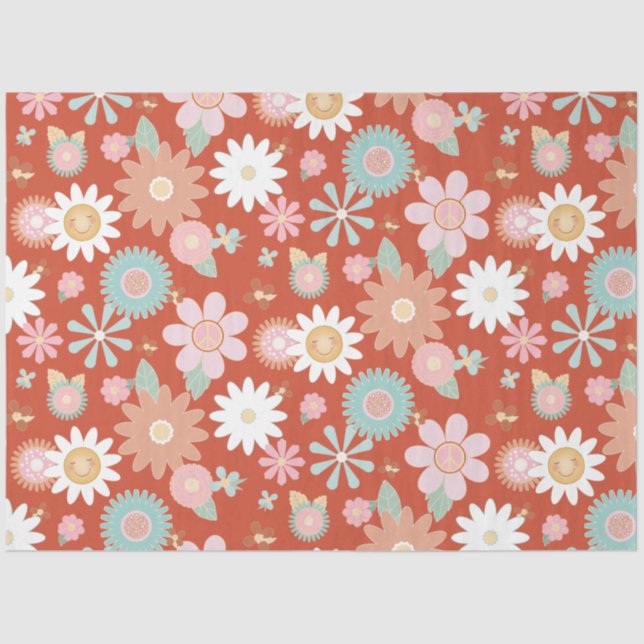 Papier Mousseline Retro 60s les années 70 Hippie Daisy Fleur Floral  (Recto)