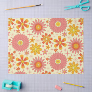Papier Mousseline Retro atomic flowers with starbursts on cream