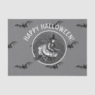 Papier Mousseline RETRO BAT AND WITCH HALLOWEEN Tissus Paper
