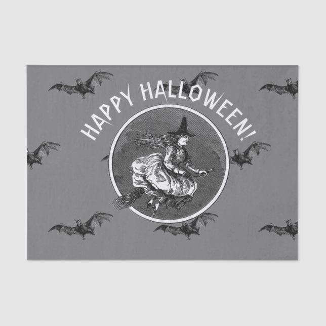 Papier Mousseline RETRO BAT AND WITCH HALLOWEEN Tissus Paper (Recto)
