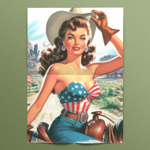 Papier Mousseline Retro Belle Cowgirl Pin Up