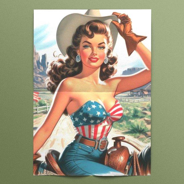 Papier Mousseline Retro Belle Cowgirl Pin Up (Créateur téléchargé)