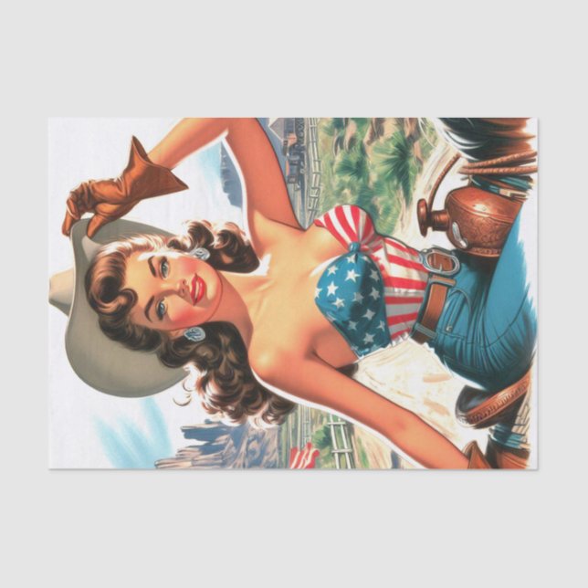 Papier Mousseline Retro Belle Cowgirl Pin Up (Recto)
