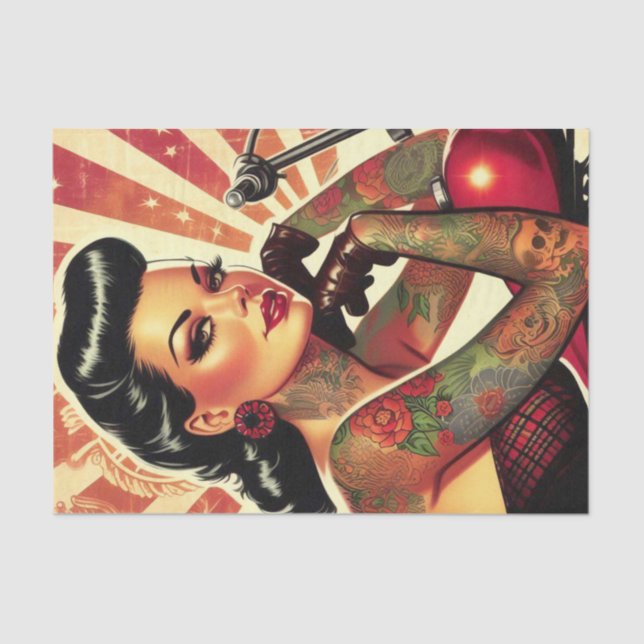 Papier Mousseline Retro Biker Pin-up (Recto)