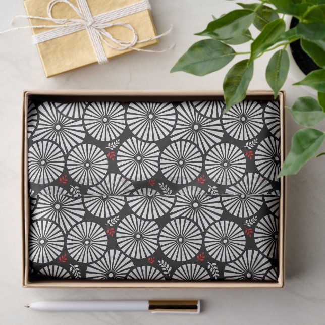 Papier Mousseline Retro black white flowers Tie (Cadeau)