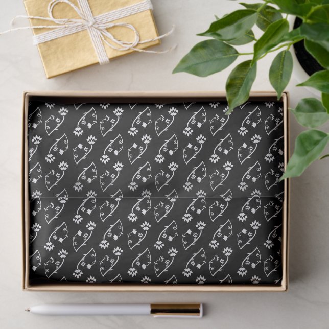 Papier Mousseline Retro black white flowers Tie (Cadeau)