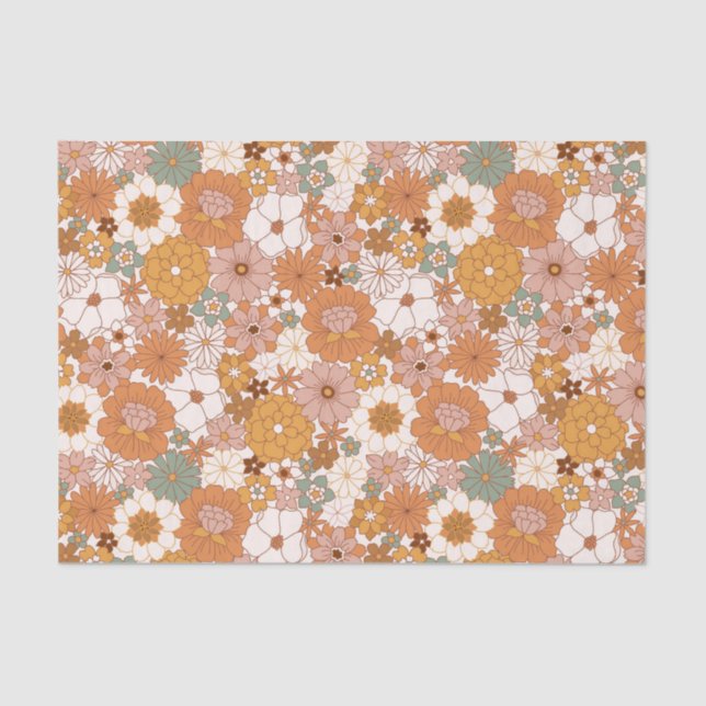Papier Mousseline Retro Boho Terracotta Floral (Recto)